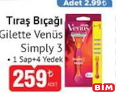 GİLLETTE VENUS SİMPLY 3 TIRAŞ BIÇAĞI + 4 YEDEK